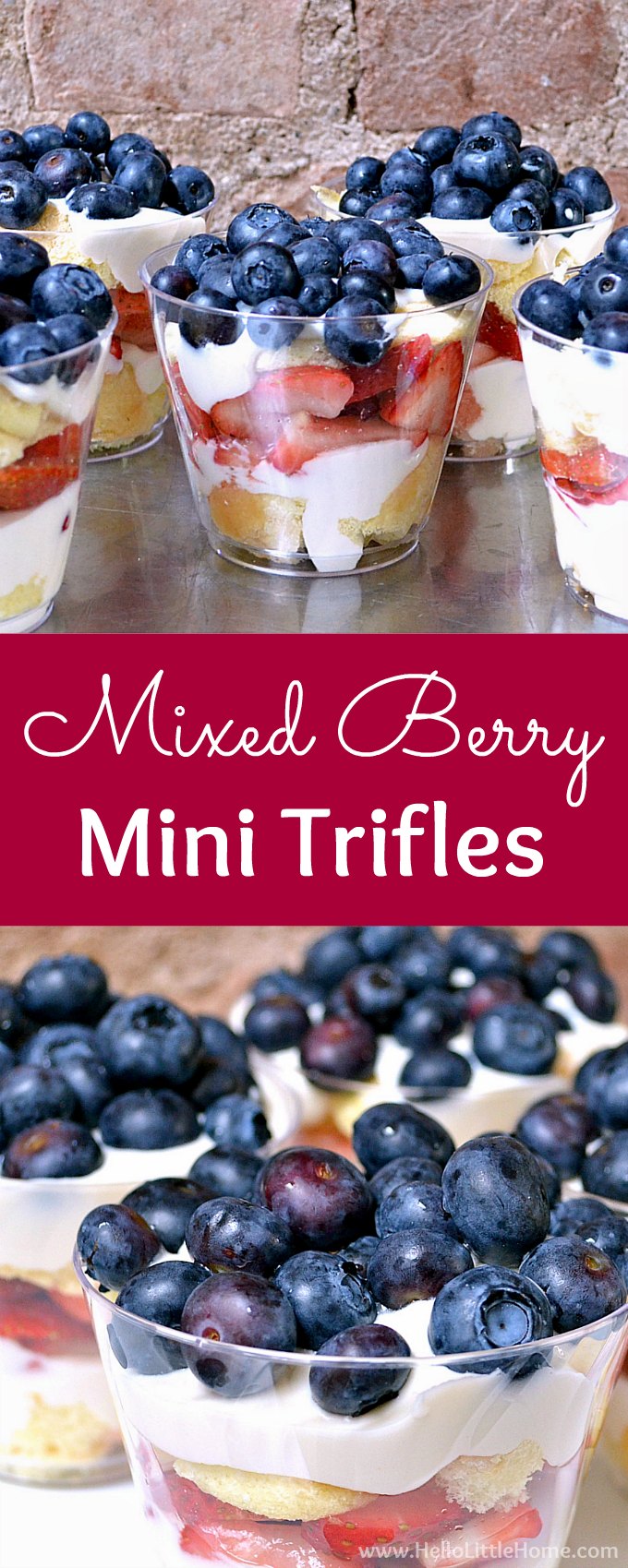 A collage of different Mixed Berry Mini Trifle photos.