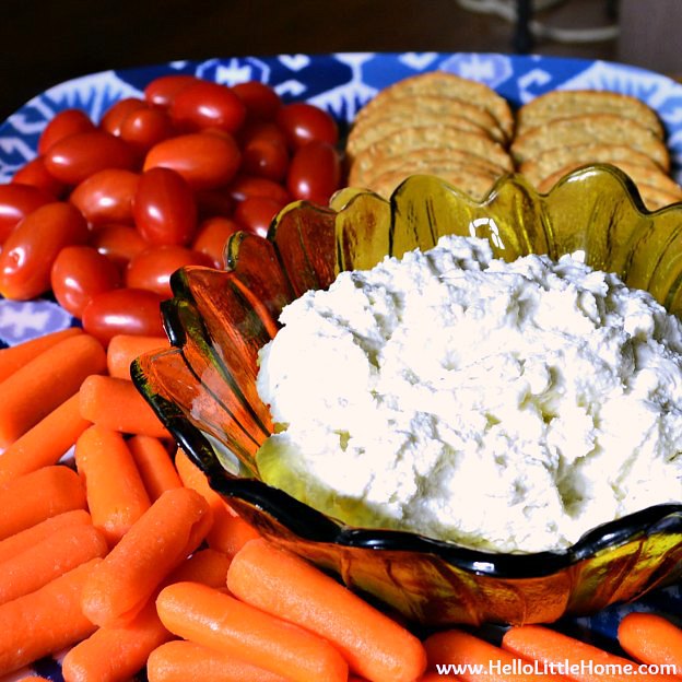 Creamy Ricotta Blue Cheese Spread, the perfect snack or appetizer for parties and holidays! Learn how to make this homemade Blue Cheese Dip from three simple ingredients: ricotta, blue cheese, and garlic. Pair this easy Blue Cheese Spread with crackers, bread, or veggies for any get together. This creamy, cold Ricotta Dip is bursting with bold, delicious flavors you will love! | Hello Little Home #appetizer #dip #diprecipe #spreadrecipe #bluecheese #ricotta #partyfood