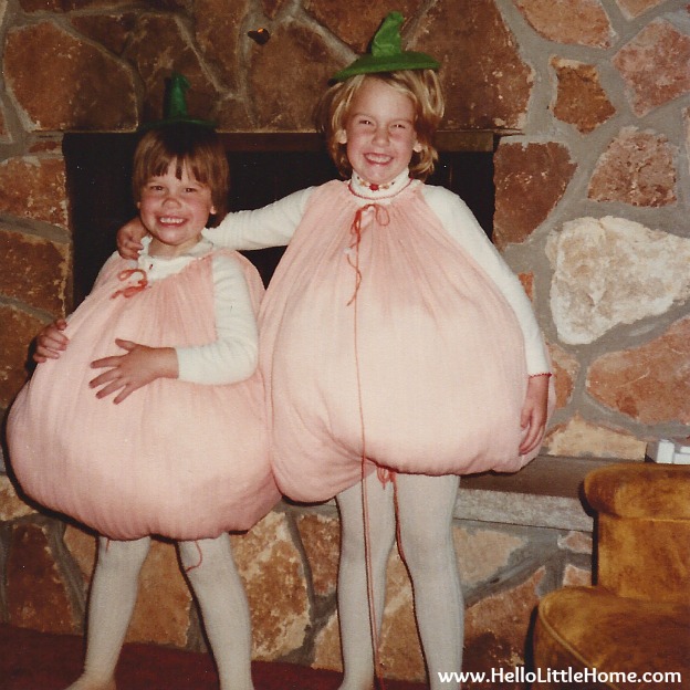 My sister and I in our pumpkin costumes.