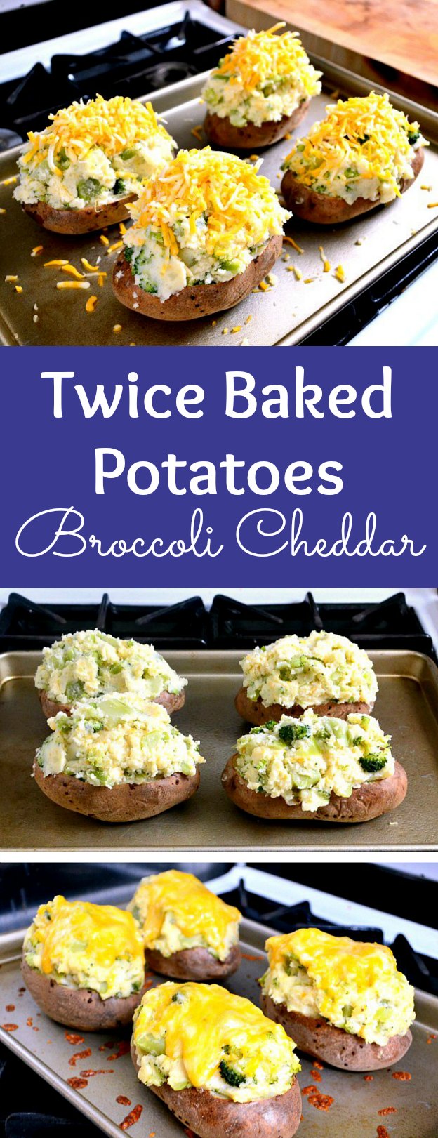 How to make Twice Baked Potatoes with Broccoli and Cheddar, an easy Twice Baked Potatoes recipe! Homemade stuffed potatoes you can make ahead for a vegetarian dinner or a side dish for any meal! These vegetarian Twice Baked Potatoes are loaded with broccoli and cheddar cheese. Bake these cheesy double stuffed Twice Baked Potatoes in the oven for a simple main dish! | Hello Little Home #potatoes #twicebakedpotatoes #stuffedpotatoes #bakedpotato #vegetarianrecipes #cheesy #broccoli #cheddar