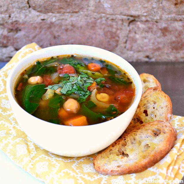 Kale and Chickpea Soup served with Crunchy Garlic Toasts