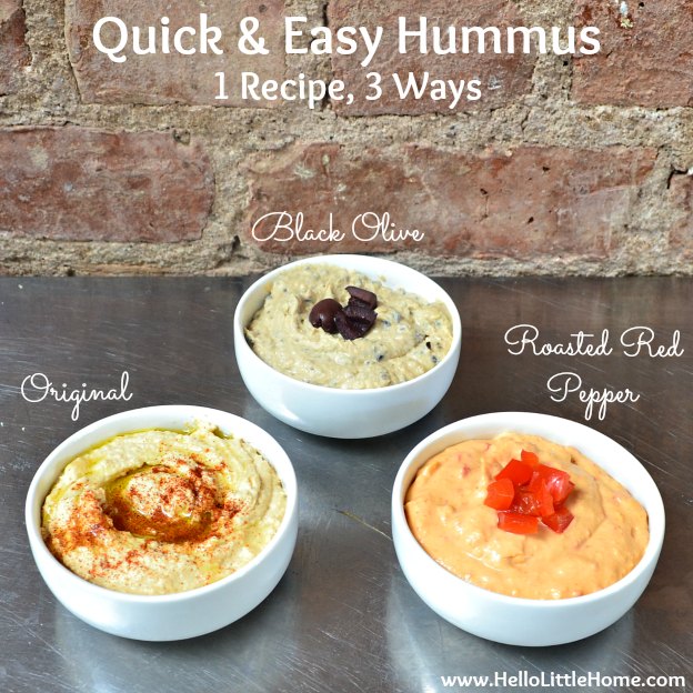 You are going to love this Quick and Easy Hummus 3 Ways! Get this easy recipe + over 60 more vegetarian summer recipes that are perfect for any occassion! | Hello Little Home