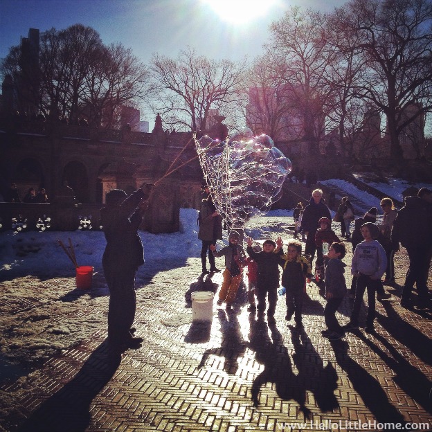 Bubbles at Bethesda Terrace in Central Park | Hello Little Home