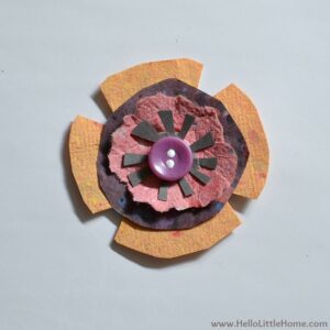 One of the finished flowers displayed on white paper.