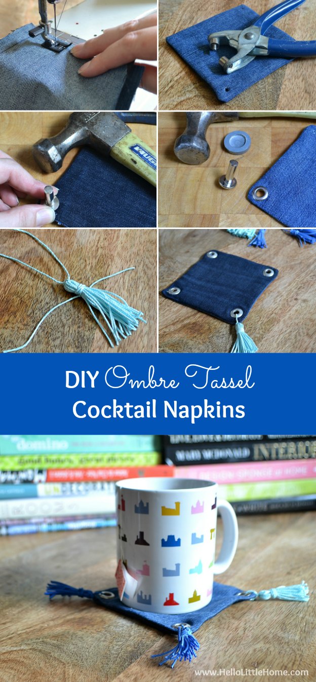These DIY Ombre Tassel Cocktail Napkins are a fun project that makes a great gift! | Hello Little Home