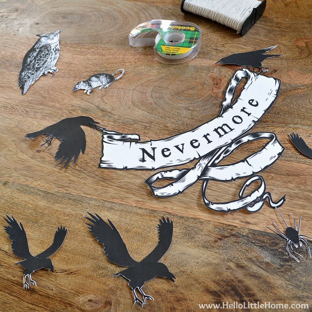 The Raven Free Printable Banner and Art, inspired by Edgar Allen Poe's famous poem ... the perfect addition to your creepy Halloween decor! | Hello Little Home