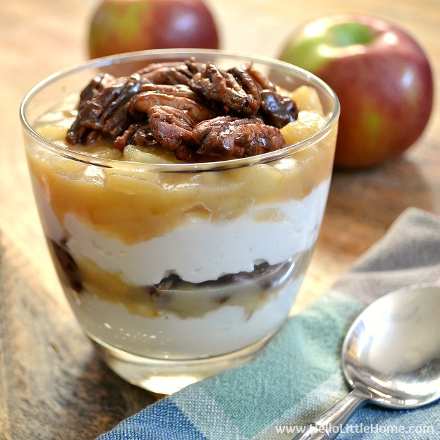 Salted Caramel Apple Cheesecake Parfait ... treat yourself to this easy and delicious fall dessert recipe! | Hello Little Home