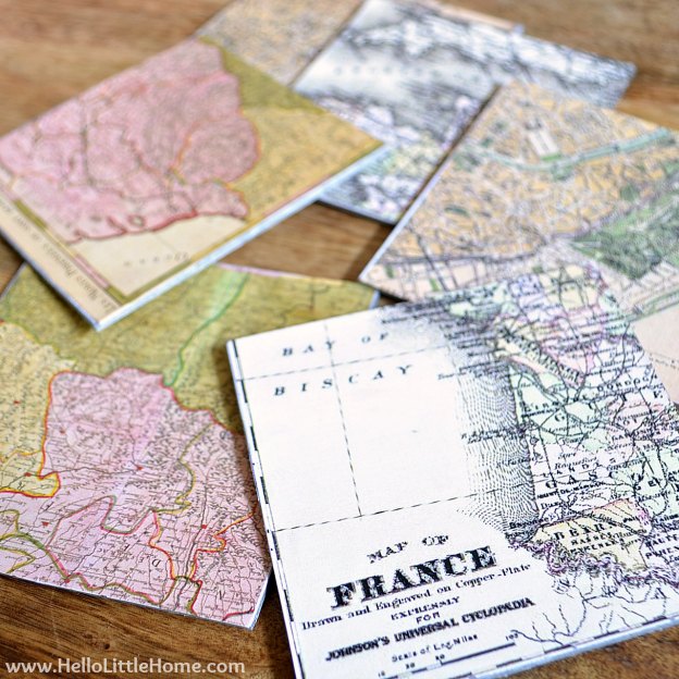 DIY Vintage French Map Coasters | Hello Little Home #craft #papercraft