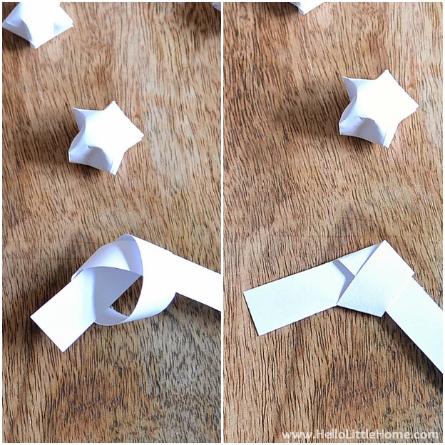 DIY Origami Lucky Star Garland tutorial ... an easy origami Christmas garland that's fun to make and the perfect addition to your holiday tree! | Hello Little Home 