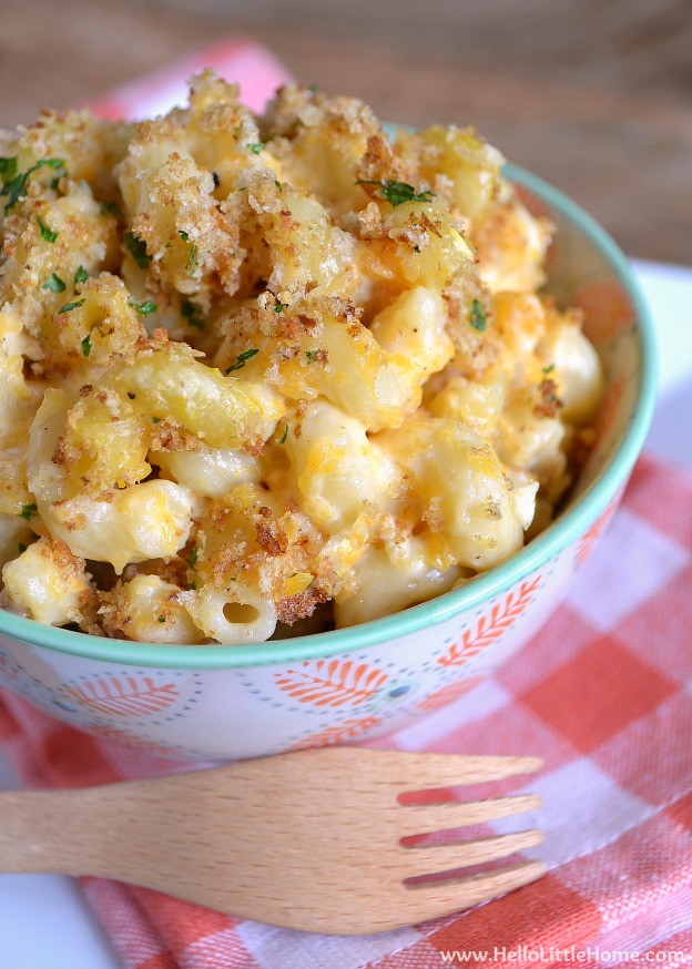 Butternut Squash Mac and Cheese ... Get this easy recipe + 100 other vegetarian winter recipes that are perfect for any occassion! | Hello Little Home