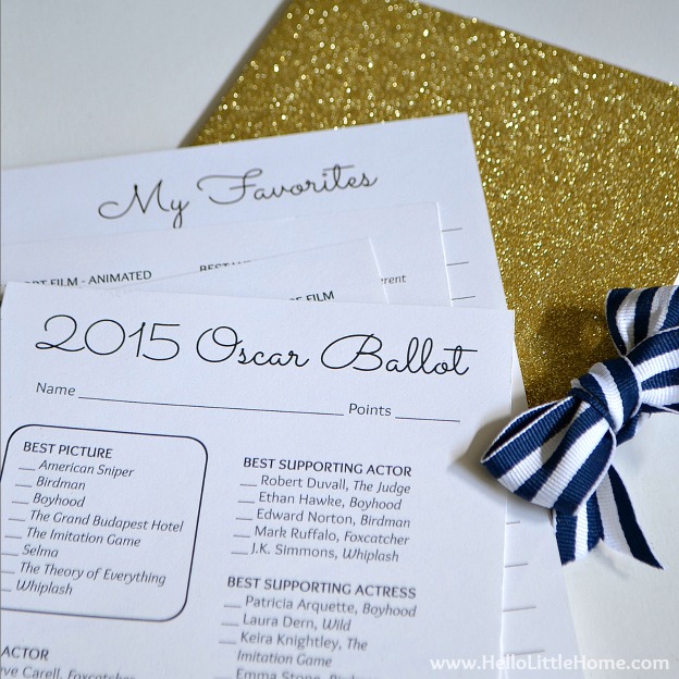 Take your party to the next level with this 2015 Oscar Ballot and Envelope ... with free printables! | Hello Little Home #DIY #AcademyAwards