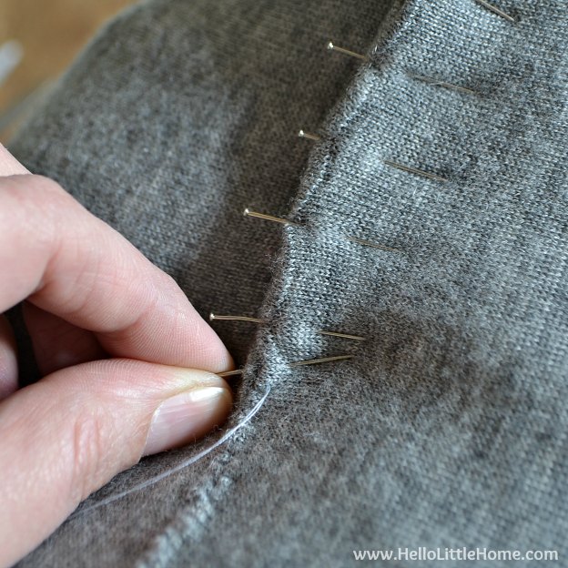 Stitching the DIY Cashmere Sweater Pillow Cover closed. | Hello Little Home #stylebymethod #clevermethod
