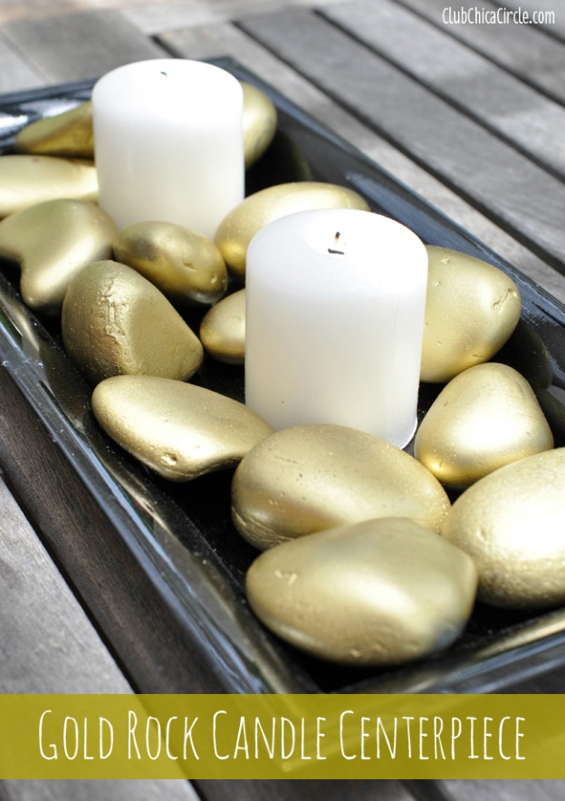 DIY Home Decor Projects: Rock Candle Centerpiece | Hello Little Home #interiordesign #crafts