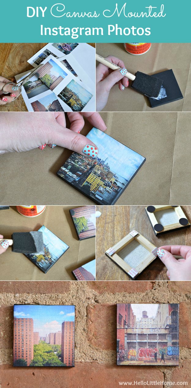 DIY Canvas Mounted Instagram Photos ... an awesome wall art project that takes minutes to make! This fun Instagram craft makes a great DIY gift! Hang them on your wall or make photos magnets! | Hello Little Home