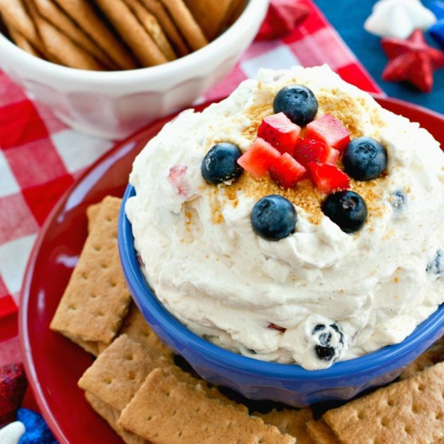 20+ Red, White, and Blue Projects for the 4th of July: Fruit Spangled Cheesecake Dip from Food, Folk, and Fun | Hello Little Home #FourthOfJuly