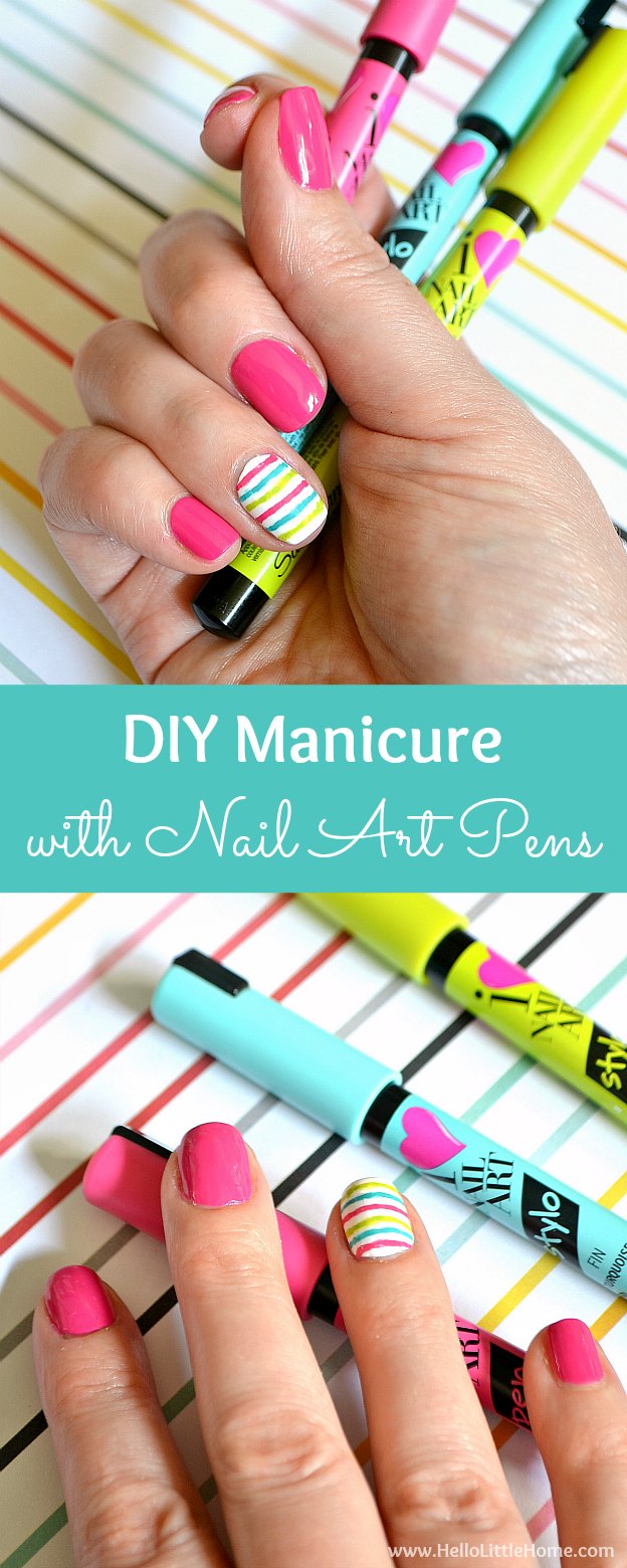 DIY Manicure with Nail Art Pens! Brighten up your fingers with this fun DIY striped nail art ... it's so easy with these nail polish pens! | Hello Little Home