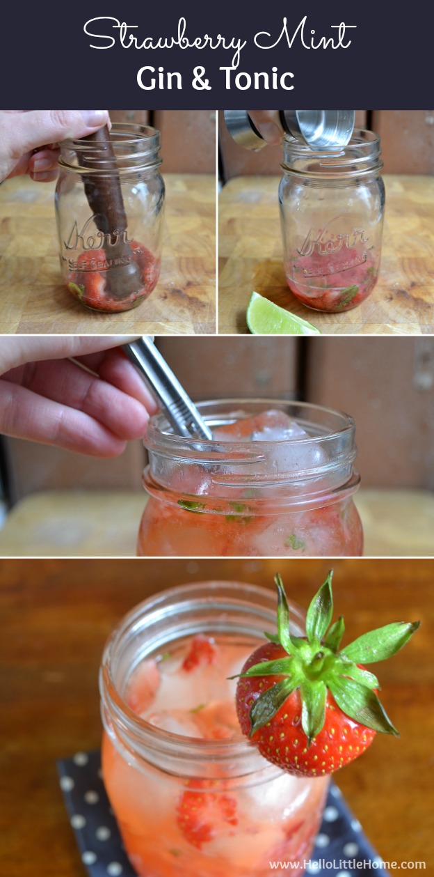 This Strawberry Mint Gin and Tonic is a simple and delicious twist on a classic G&T! | Hello Little Home #cocktail