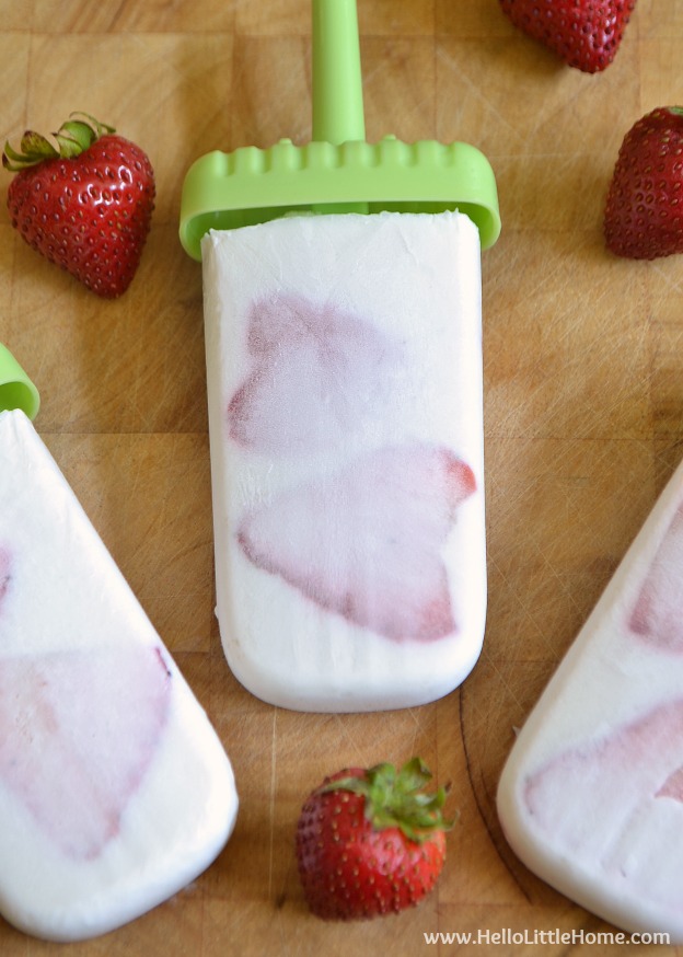 100 Must Try Vegetarian Spring Recipes ... everything from appetizers to main dishes to desserts, including these Strawberry Coconut Paletas! You're going to want to try each of these amazing vegetarian recipes! | Hello Little Home