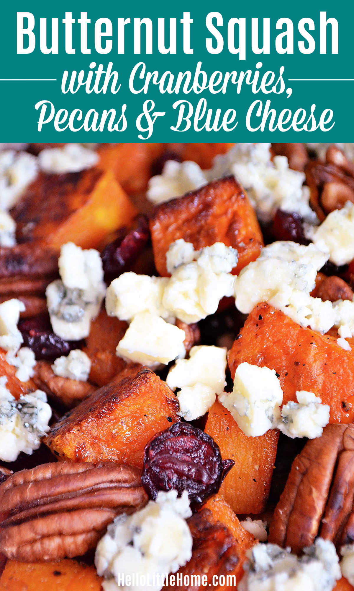 Roasted Butternut Squash with Cranberries, Pecans, and Blue Cheese