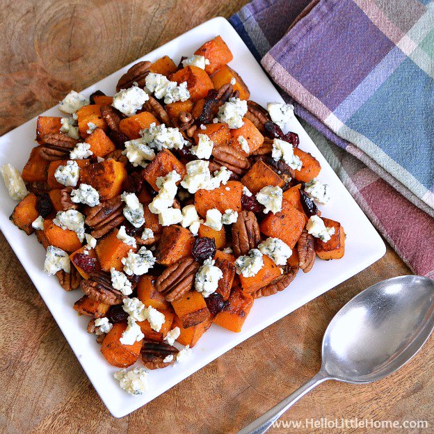 Roasted Butternut Squash with Cranberries, Pecans, and Blue Cheese