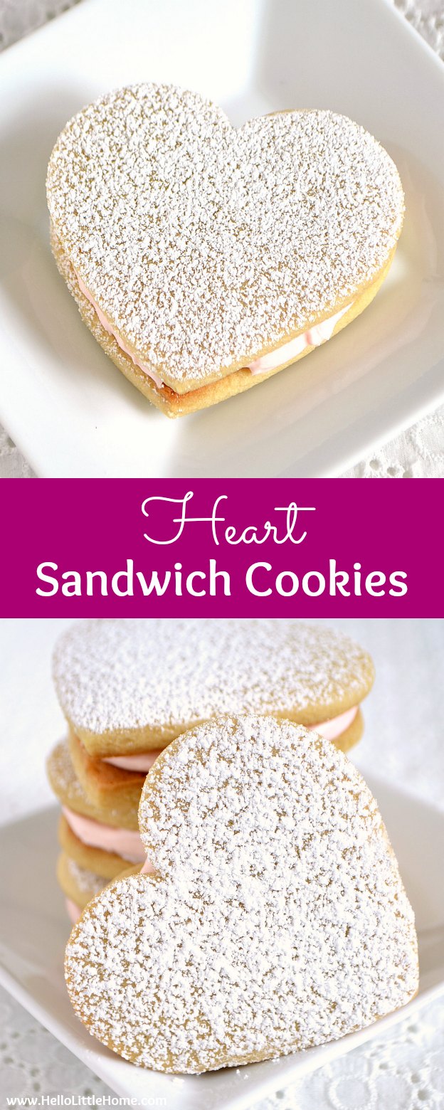 Heart Sandwich Cookies with White Chocolate Cream Cheese Filling ... the perfect Valentine's Day recipe! Learn how to make this adorable heart shaped dessert with a fun and easy recipe! | Hello Little Home