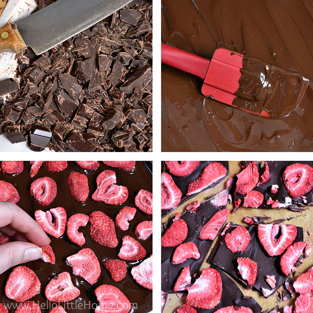 A photo collage showing how to make the bark step by step.