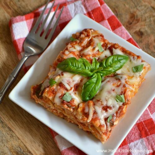 Four Cheese Tomato Basil Crock Pot Lasagna