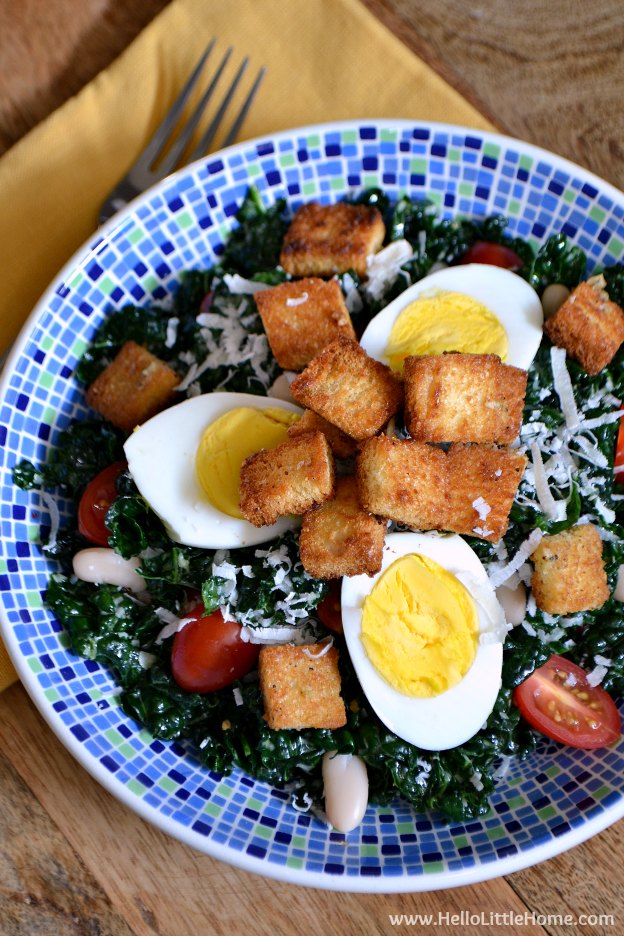 This Kale Caesar Salad is a delicious twist on a classic Caesar salad! | Hello Little Home