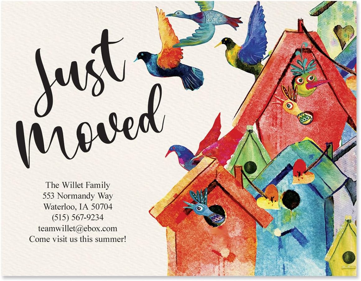 A moving card decorated with birds.