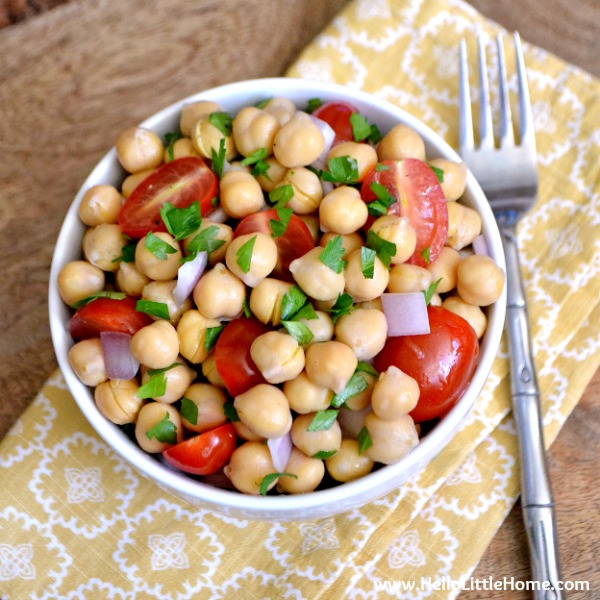 100 Must Try Vegetarian Spring Recipes ... everything from appetizers to main dishes to desserts, including this Lemony Chickpea Salad! You're going to want to try each of these amazing vegetarian recipes! | Hello Little Home