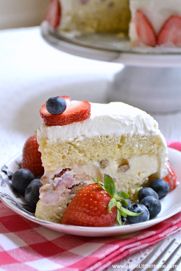 100 Must Try Vegetarian Spring Recipes ... everything from appetizers to main dishes to desserts, including this Strawberry Pecan Ice Cream Cake! You're going to want to try each of these amazing vegetarian recipes! | Hello Little Home