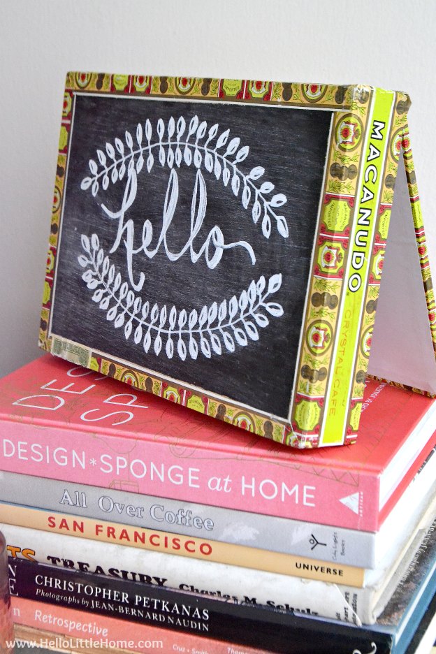 DIY Cigar Box Chalkboard ... super fun and easy to make! The perfect craft for kids or make a bunch for girls night out! This simple DIY chalkboard is a fun craft project anyone will enjoy! | Hello Little Home