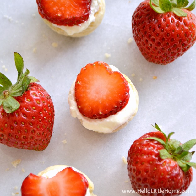 These Mini Strawberry Shortcakes are irresistable! An easy dessert recipe that's perfect for parties or anytime you're craving a sweet treat! | Hello Little Home