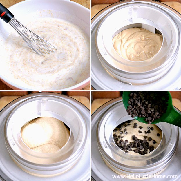 A collage of photos showing different steps in making frozen yogurt.