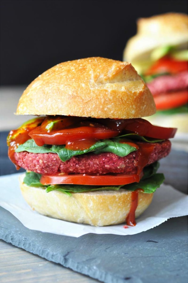Vegan Beet Burgers from Veganosity ... one of 20 Mouthwatering Veggie Burger Recipes ... perfect for all your summer cookouts and parties! These delicious vegetarian and vegan burgers are filled with healthy ingredients + super delicious ... make one for your next BBQ! | Hello Little Home