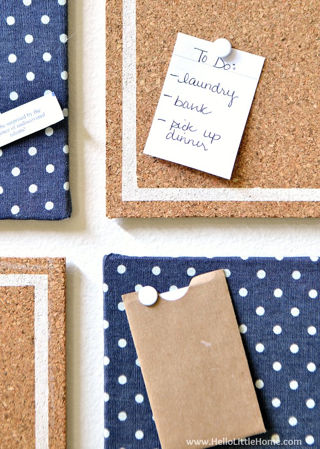 Get organized with a cute DIY Custom Memo Board! This easy to make DIY bulletin board is the perfect additon to a dorm room or any office space! | Hello Little Home
