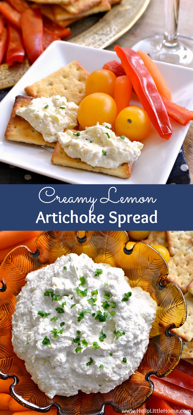 Creamy Lemon Artichoke Spread ... a rich, delicious appetizer recipe that's perfect for sharing with friends, especially when paired with a bottle of your favorite wine! | Hello Little Home