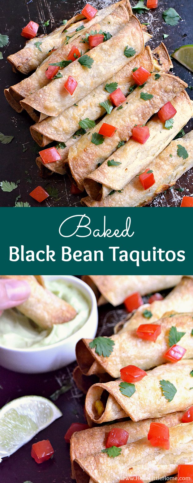 Baked Black Bean Taquitos with Avocado Cream