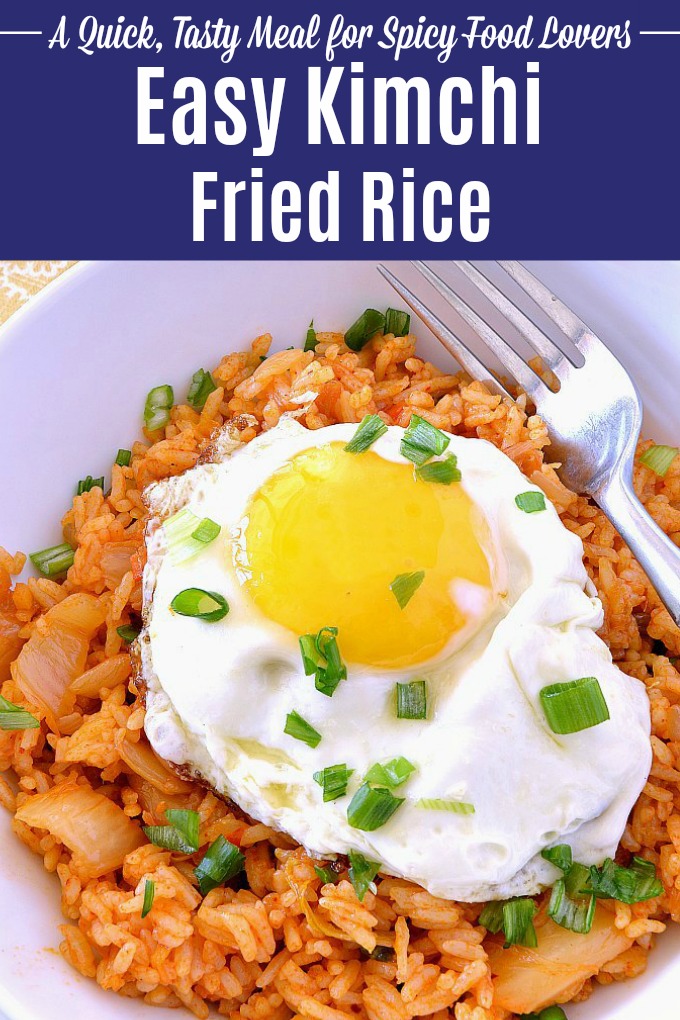 Easy Kimchi Fried Rice recipe! Learn how to make a simple Korean fried rice that's vegetarian and vegan friendly! This healthy Kimchi Fried Rice is topped with an egg and is a delicious meal for spicy food lovers. A simple kimchi fried rice recipe that's gluten free and made with simple ingredients: leftover rice, kimchi, gochujang sauce, soy sauce, sesame oil, vegetables, and green onions. | Hello Little Home #friedrice #kimchifriedrice #koreanfood #vegetarianrecipe #kimchi #spicy 