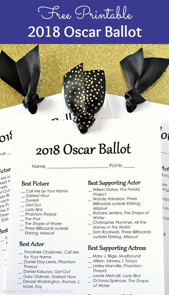 Free Printable 2018 Oscar Ballot - Hello Little Home