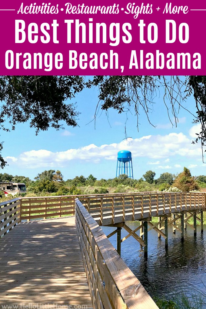 Best things to do in Orange Beach, AL! Wondering what to do in Orange Beach, Alabama? This travel guide is full of Orange Beach vacation ideas, from restaurants to attractions to hotels / where to stay on the Gulf Coast! Lots of activities for enjoying an Orange Beach trip on a budget from finding shells on the beach to biking the Hugh S. Branyon backcountry trail to shopping at The Wharf! | Hello Little Home #orangebeach #beachvacation #thingstodoinorangebeach #visitalbeaches #mygulfstatepark