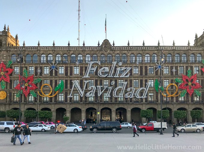 A government building by the Zocolo decorated for Christmas.