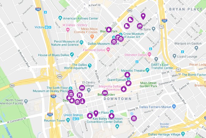 Map of Things to Do in Downtown Dallas