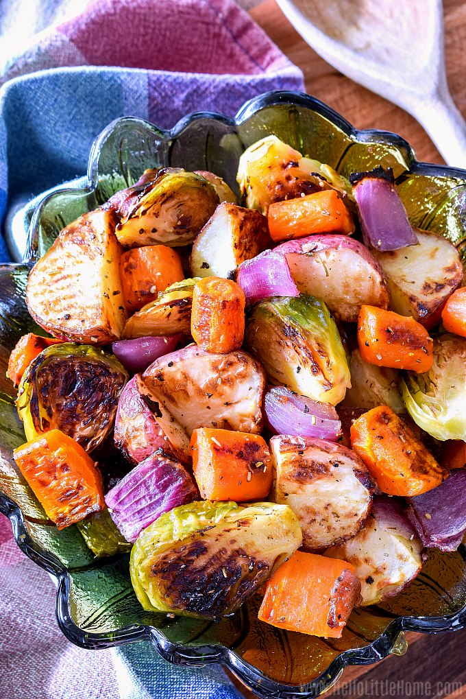 A bowl of Roasted Mixed Vegetables.