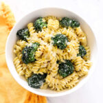 A bowl of Lemon Ricotta Pasta served with a yellow napkin.