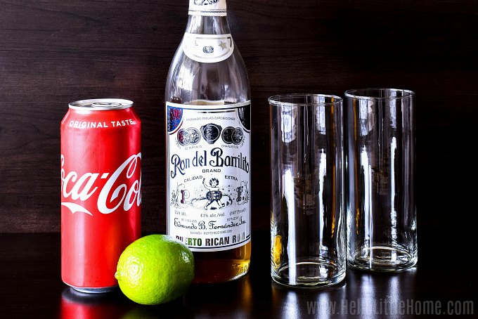 Cuba Libre ingredients: Coca-Cola, fresh lime, rum.