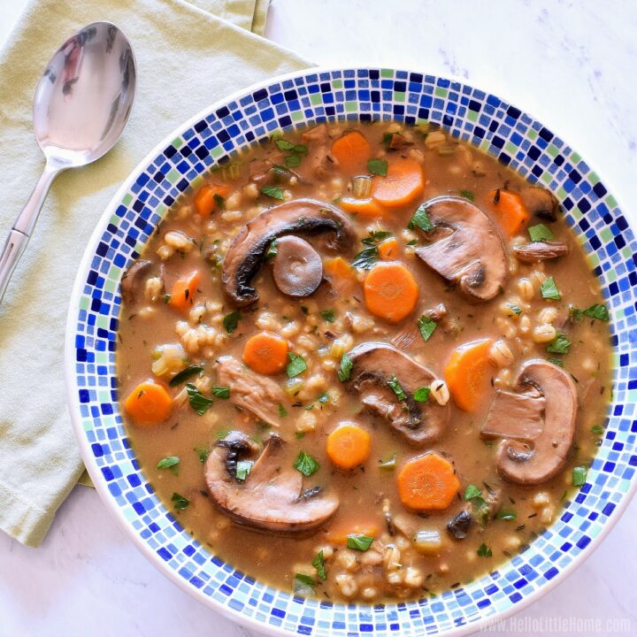 A bowl of Mushroom Barley Soup