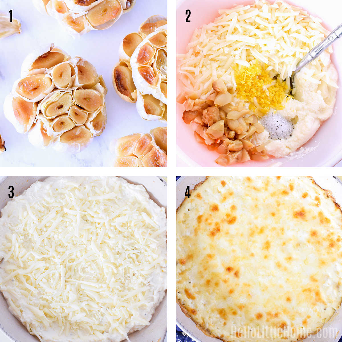 A photo collage showing how to make baked ricotta step-by-step.