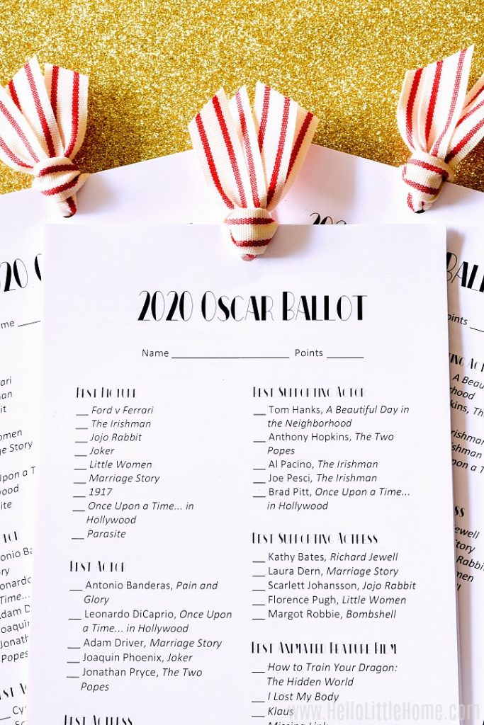 Free Printable 2020 Oscar Ballot | Hello Little Home