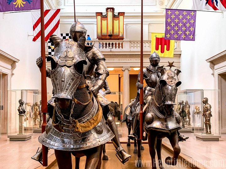 Knights wearing armour on horses at the MET museum.